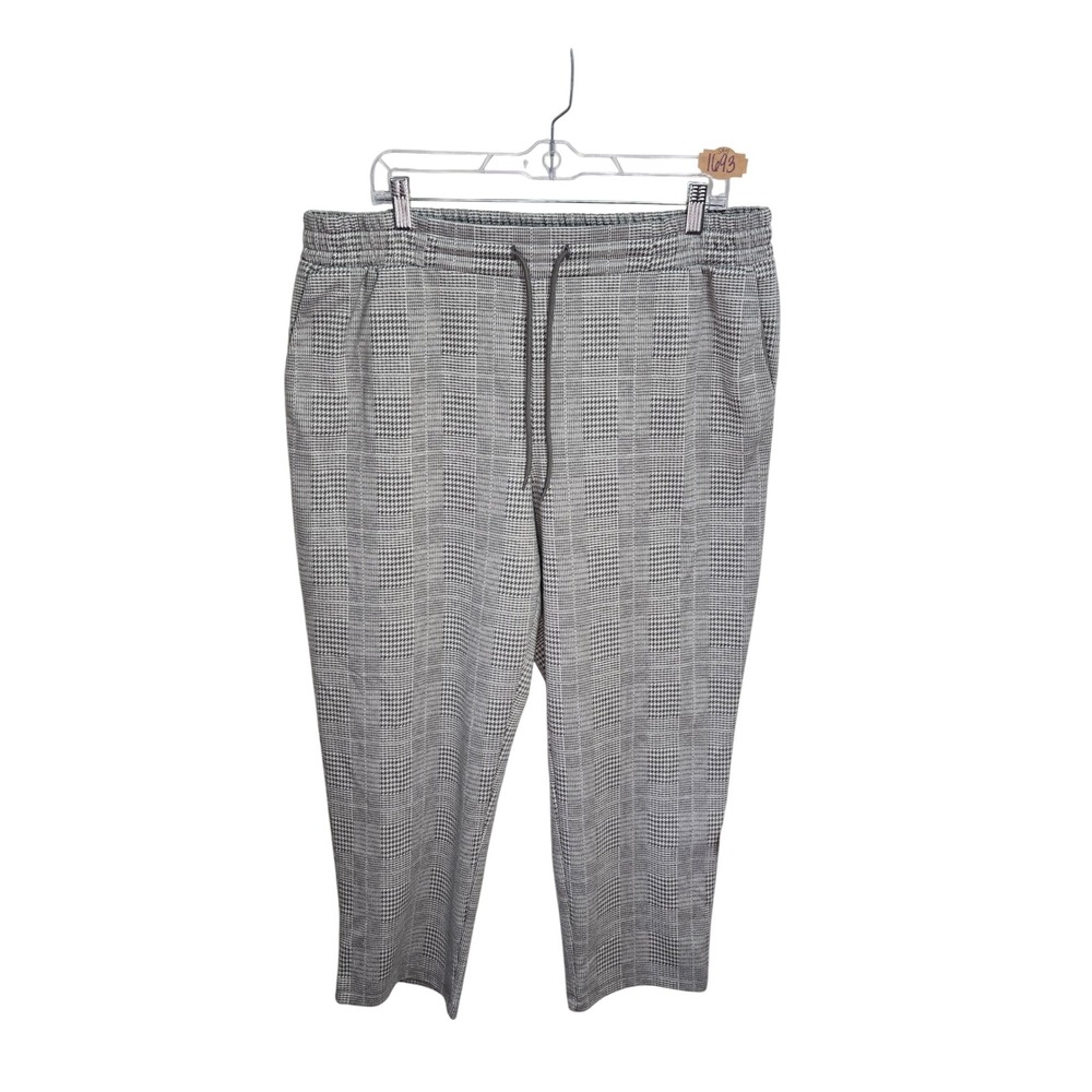 A New Day Womens XL Glen Plaid Drawstring Ankle Pants Grey Black Tapered Leg